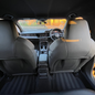 Car interior with gray seats and dashboard view